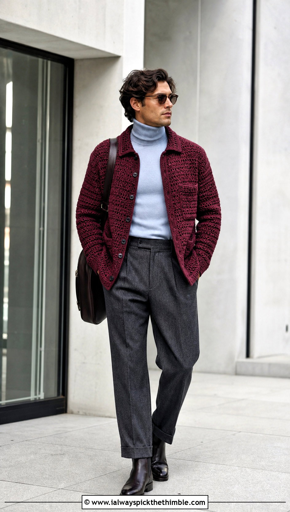 Crochet Shirt Jacket With A Turtleneck - 25 crochet shirts for men outfit ideas