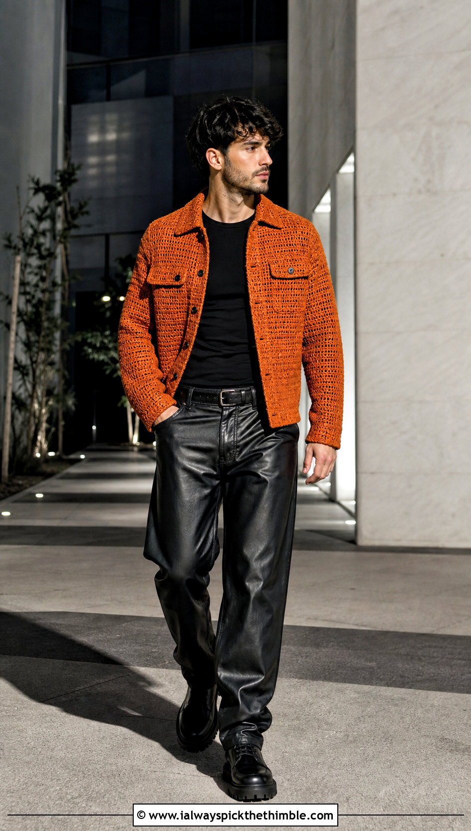 Crochet Shirt Jacket With Leather Pants - 25 crochet outfits for men outfit ideas