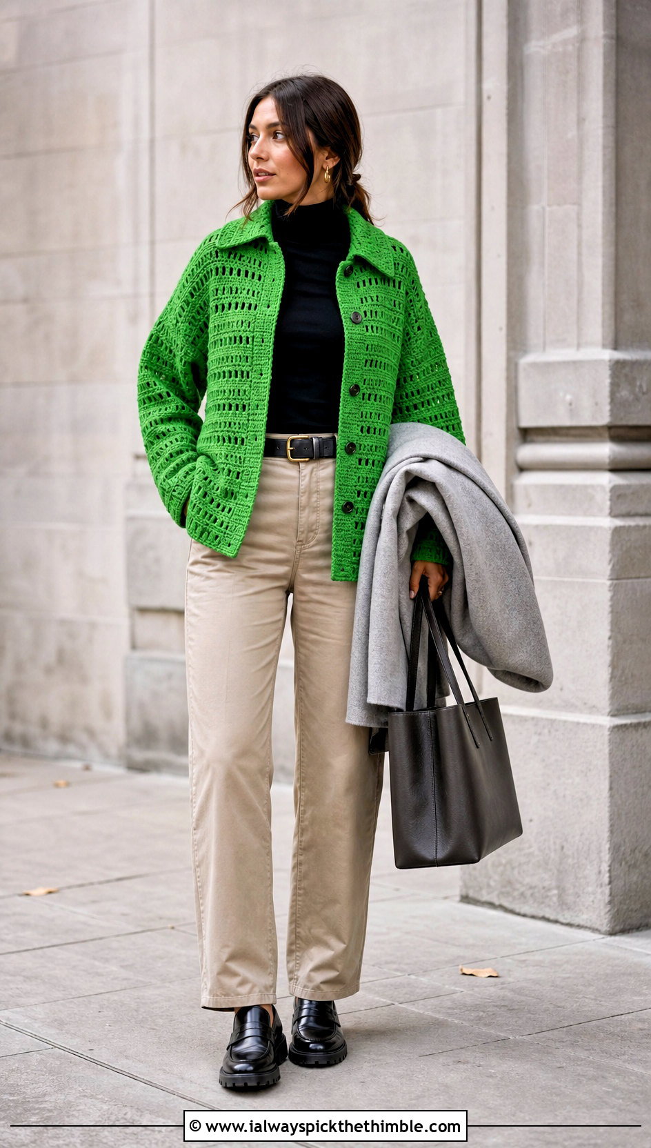 Crochet Shirt Jacket With Turtleneck And Chinos - 20 crochet unisex shirt outfit ideas