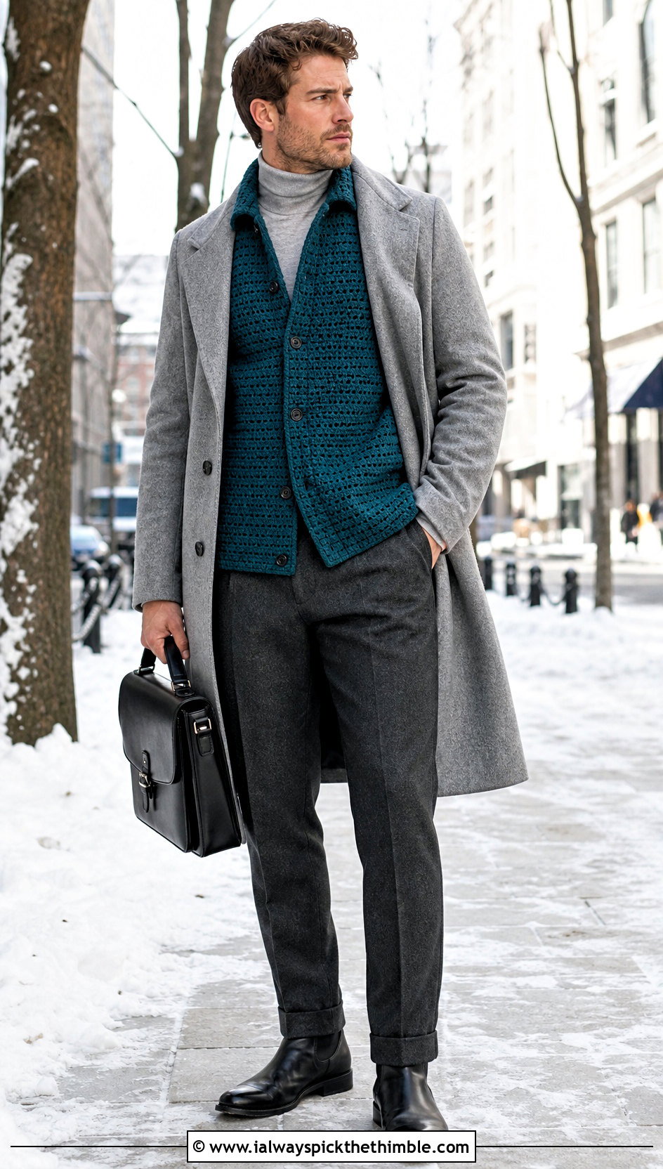 Crochet Shirt Jacket With Turtleneck And Wool Trousers - 25 crochet man shirt outfit ideas