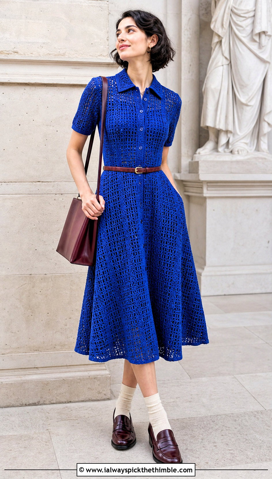 Crochet Shirtwaist Dress With Loafers - 25 vintage crochet dress outfit ideas