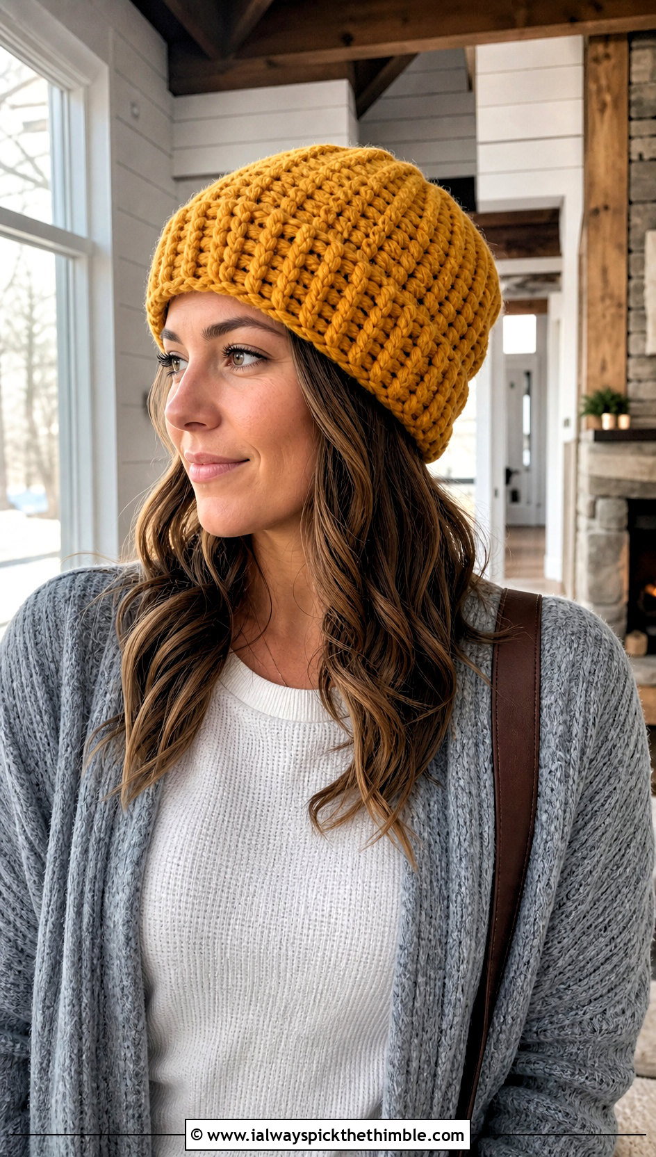 Crochet Short Row Chunky Beanie With Oversized Cardigan - 20 Crochet Short Rows Hat outfit ideas