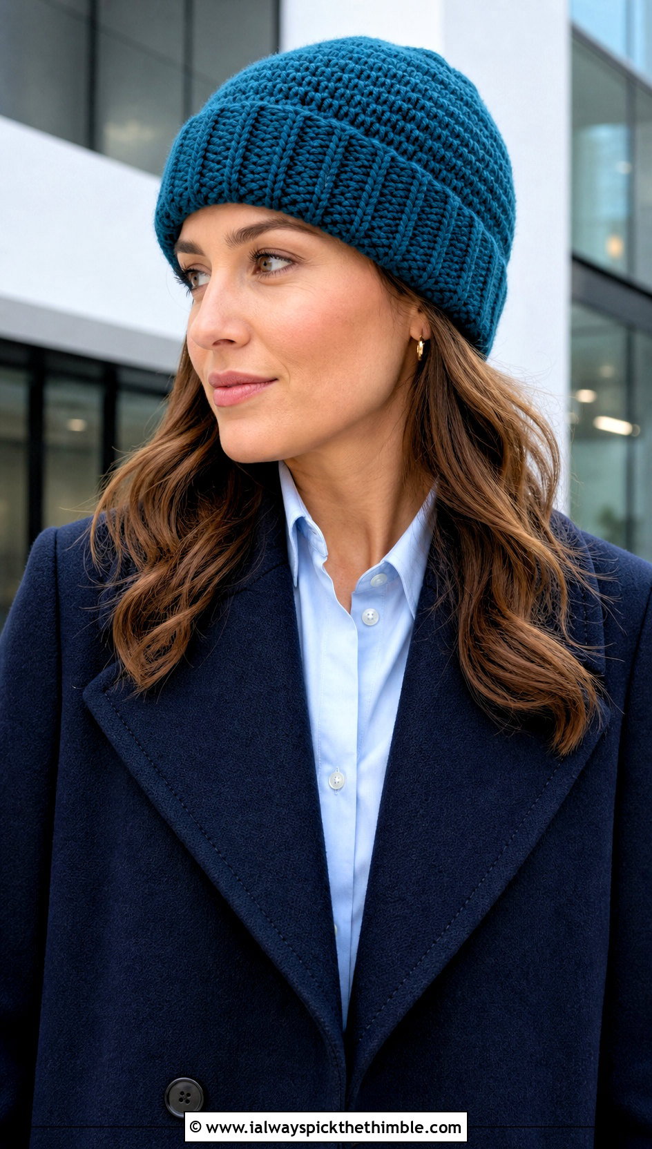 Crochet Short Row Cuffed Beanie With Tailored Trousers - 20 Crochet Short Rows Hat outfit ideas