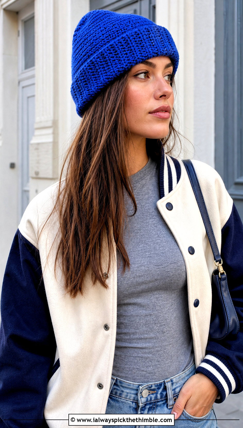 Crochet Short Row Foldover Beanie With Varsity Jacket - 20 Crochet Short Rows Hat outfit ideas