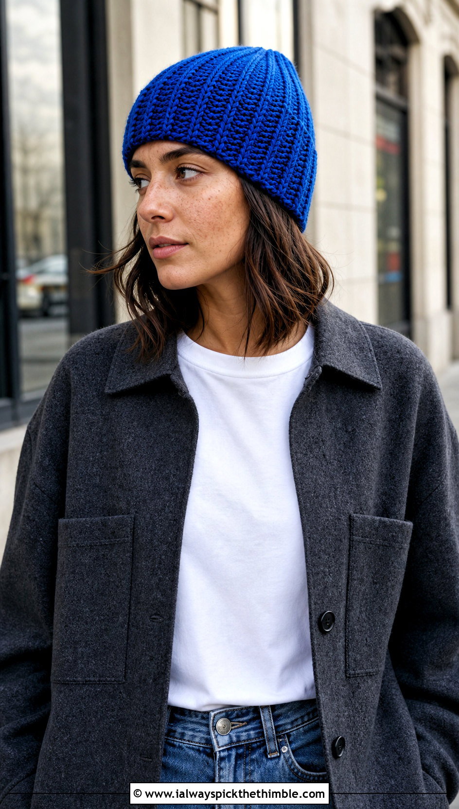 Crochet Short Row Ribbed Beanie With Straight Leg Jeans - 20 Crochet Short Rows Hat outfit ideas