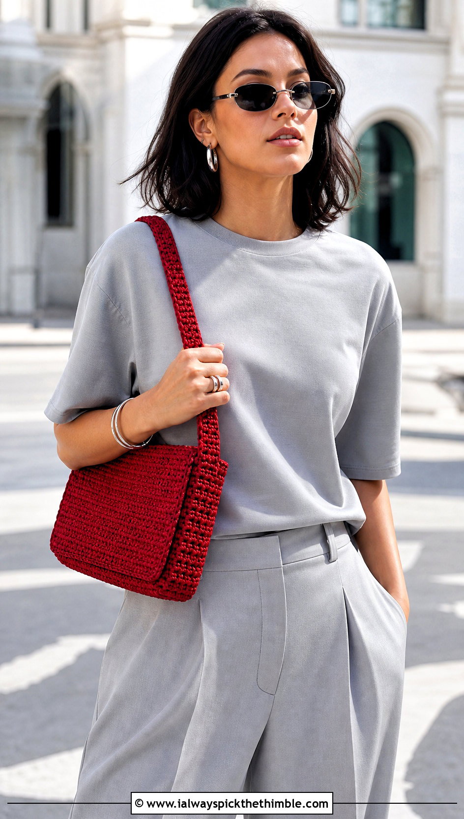 Crochet Shoulder Bag With Monochrome Outfit - 25 crochet outfits ideas