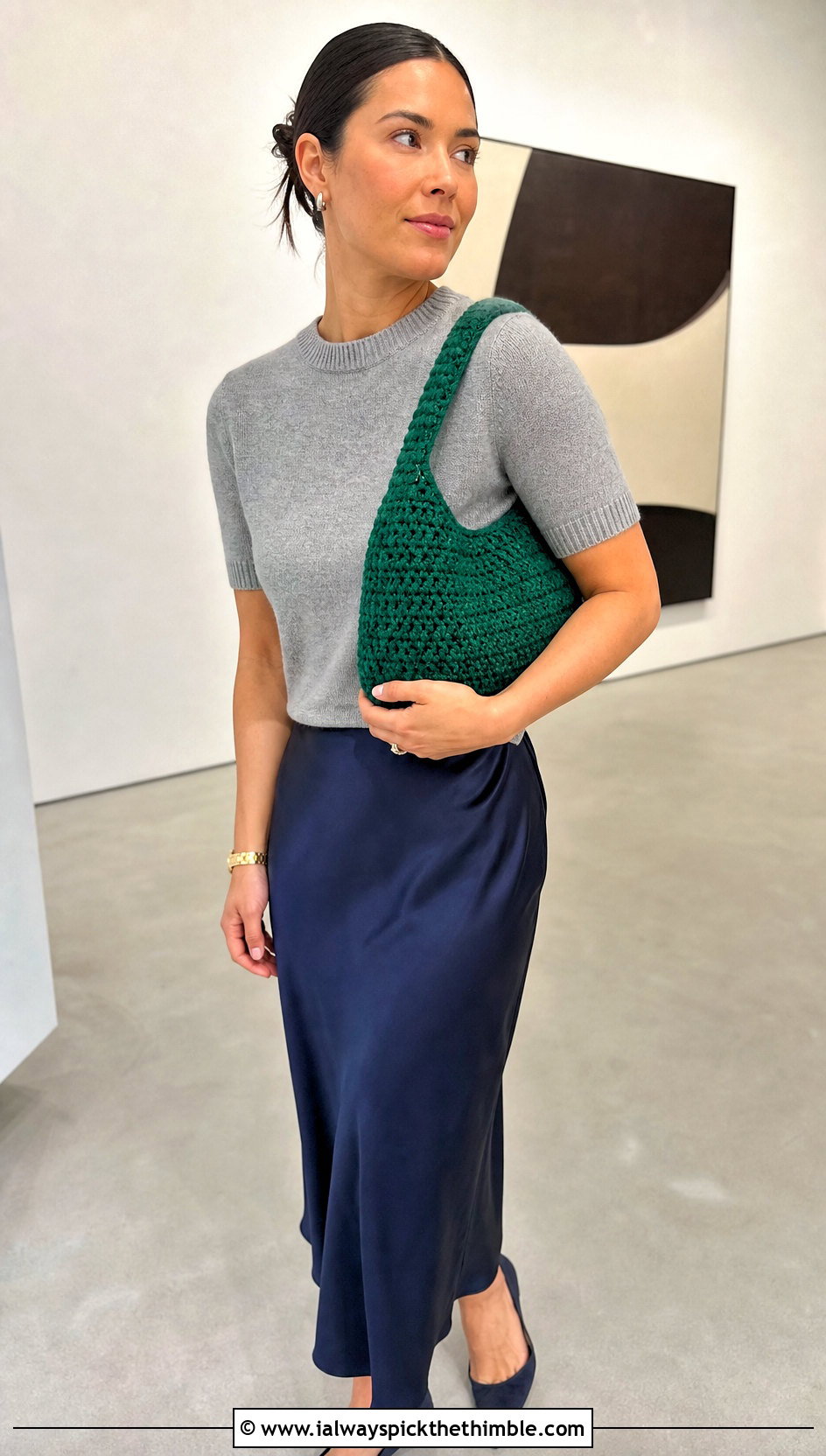 Crochet Shoulder Bag With Satin Skirt And Knit Top - 25 crochet clothes and accessories outfit ideas