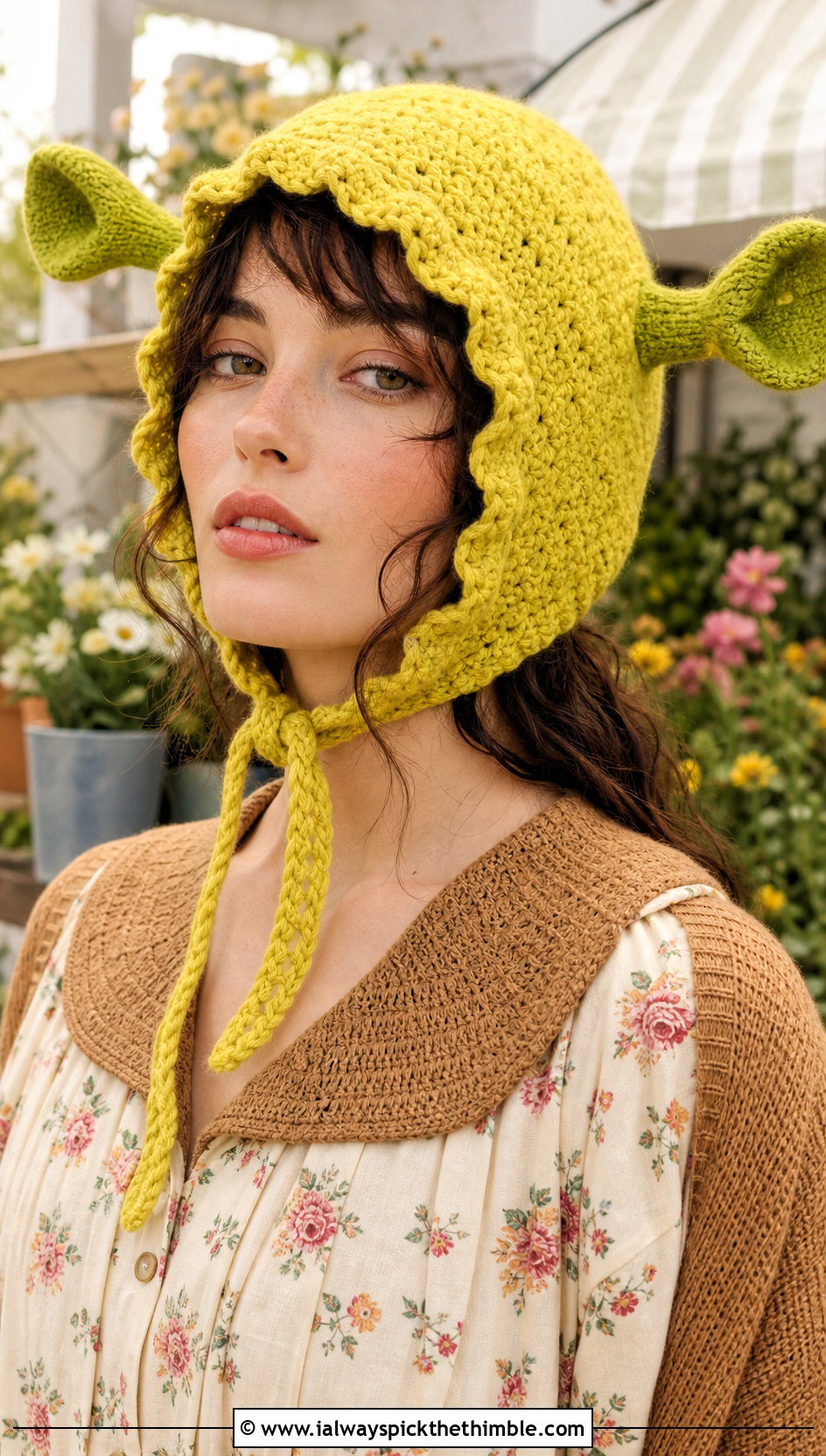 Crochet Shrek Bonnet With Prairie Dress - 25 crochet shrek hat outfit ideas