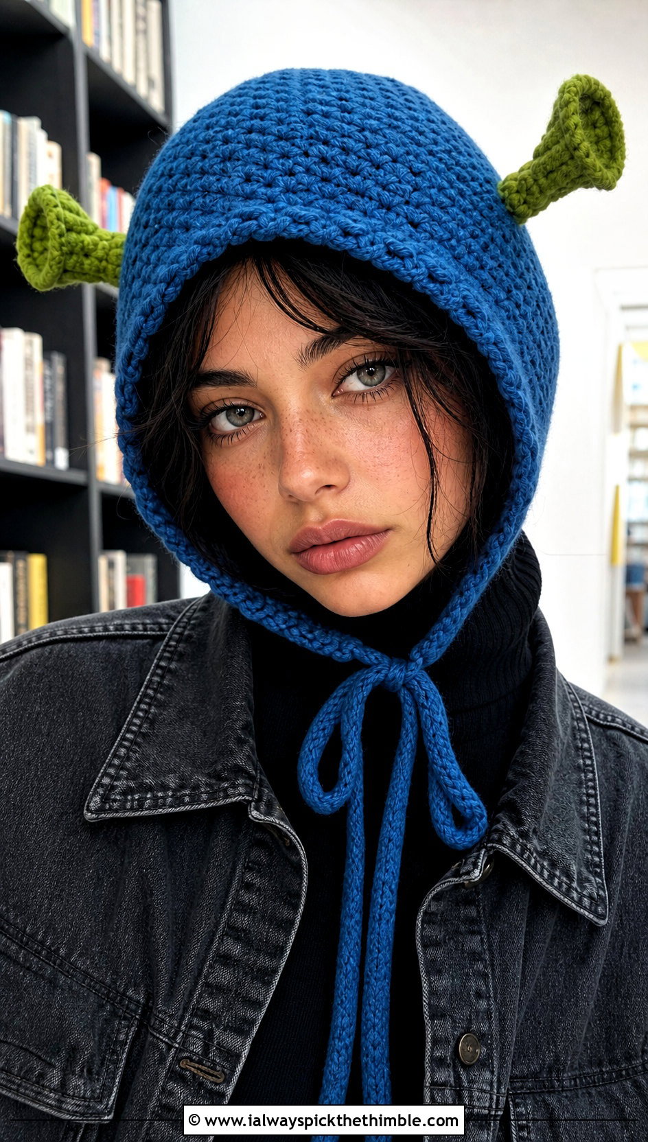 Crochet Shrek Hood Hat With Denim Skirt - 25 crochet shrek hat outfit ideas