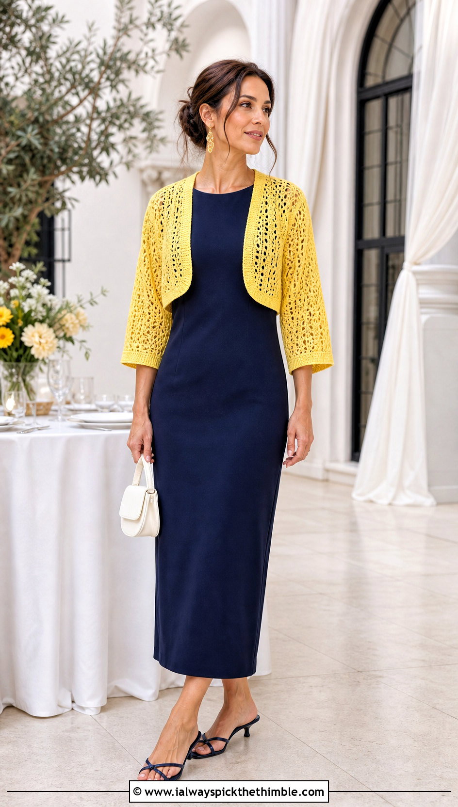 Crochet Shrug Light Sweater With Column Dress - 25 crochet light sweater outfit ideas