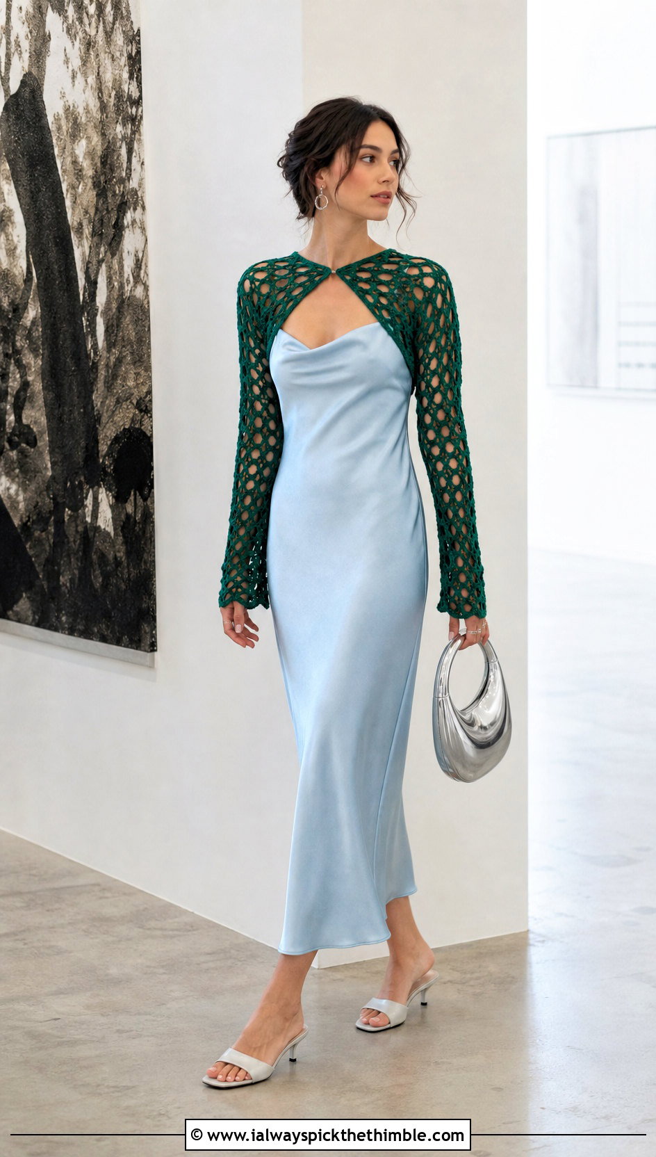 Crochet Shrug Top Over Slip Dress - 20 crochet for tops outfit ideas