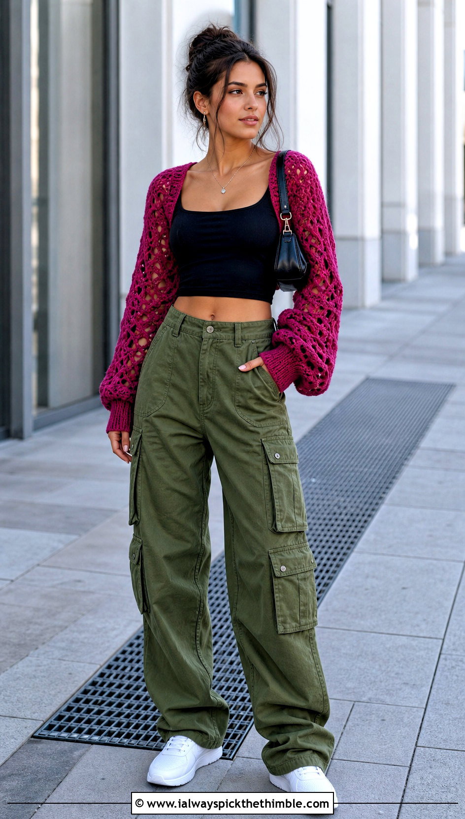 Crochet Shrug With Cargo Pants - 25 crochet outfits ideas