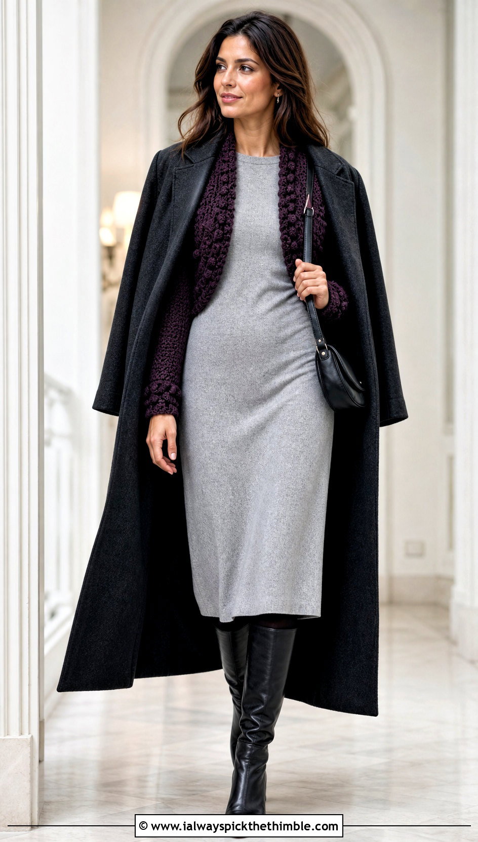 Crochet Shrug With Knit Dress - 20 winter crochet outfit ideas