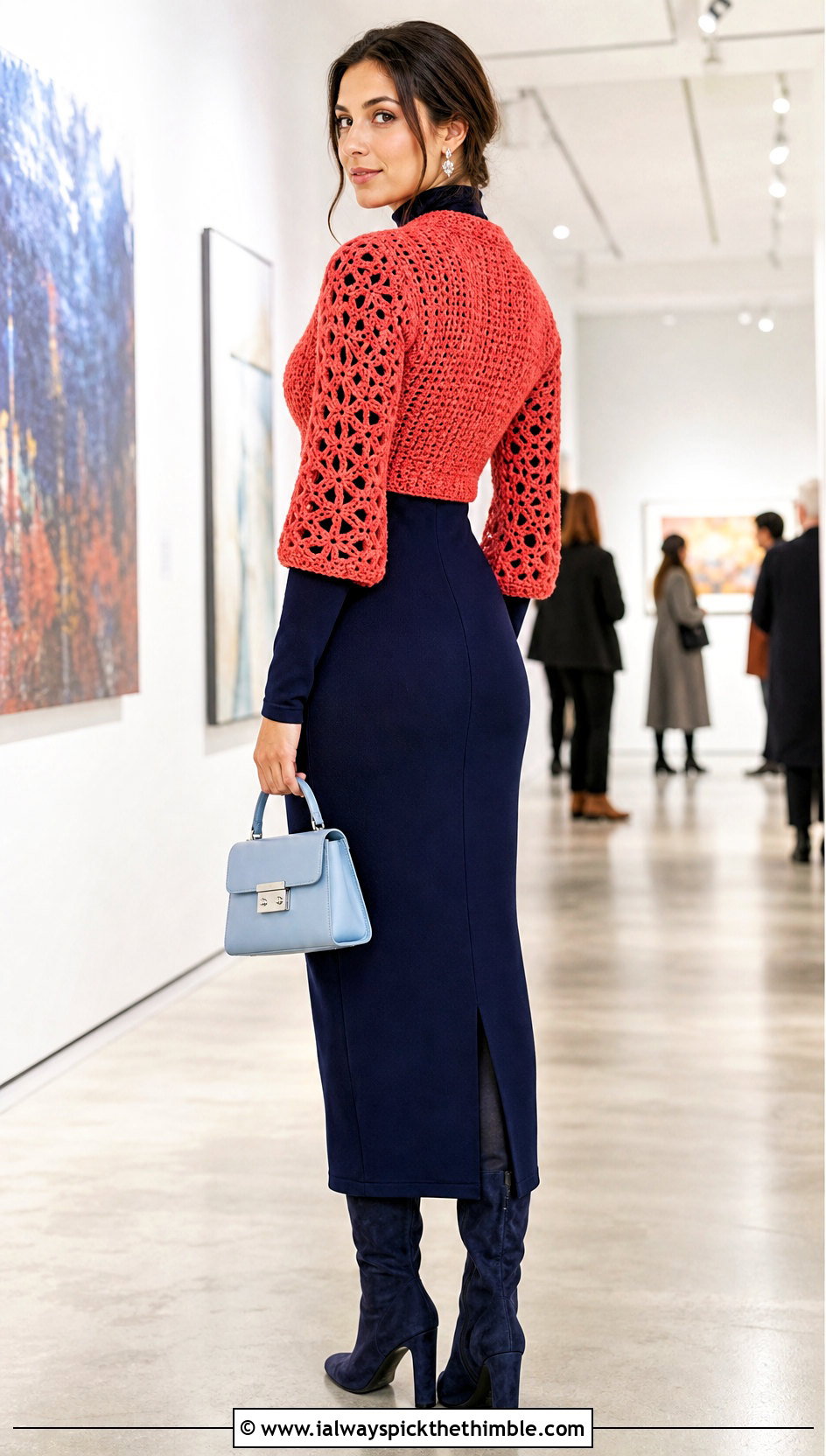 Crochet Shrug With Long Sleeve Column Dress - 20 crochet clothes for winter outfit ideas