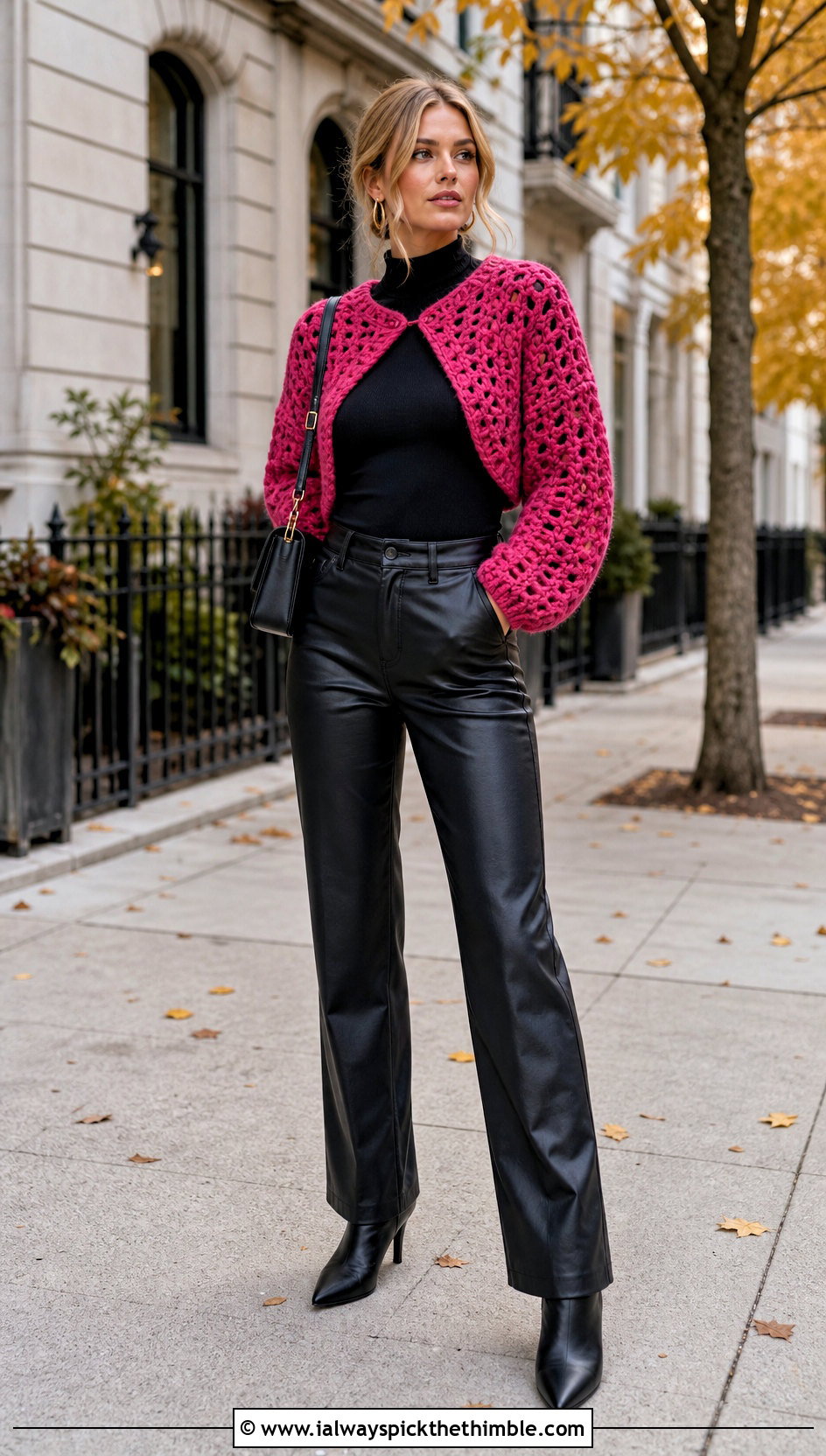 Crochet Shrug With Long Sleeve Top And Leather Pants - 20 Cute Things To Crochet Clothes and outfit ideas