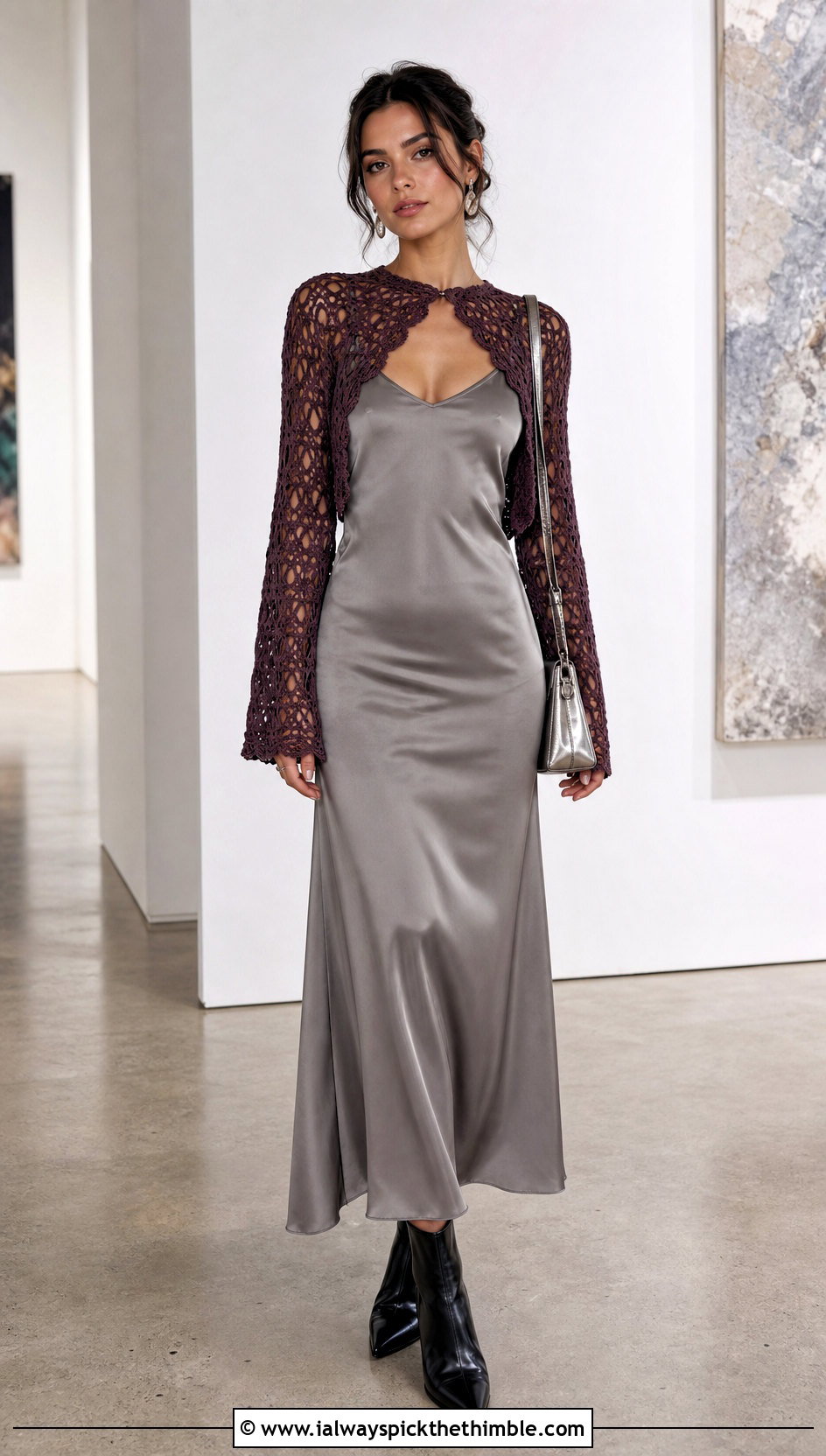 Crochet Shrug With Satin Slip Dress - 25 crochet fall clothes and outfit ideas