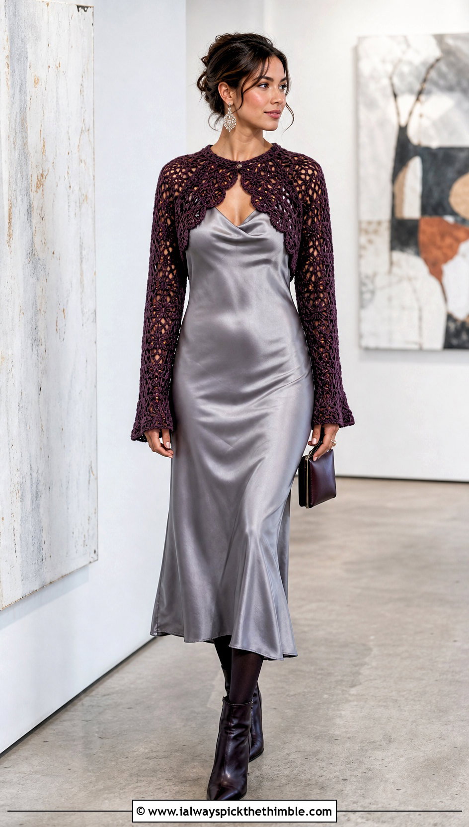 Crochet Shrug With Satin Slip Dress - 25 crochet winter clothes and outfit ideas