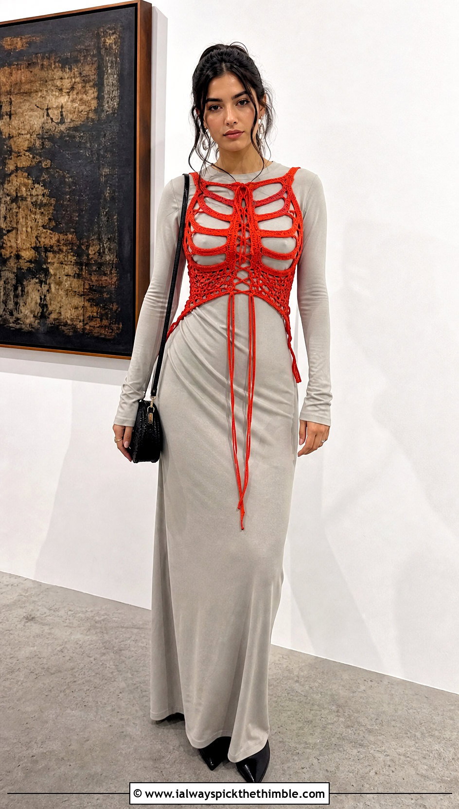 Crochet Skeleton Lace Up Top Over A Maxi Dress - 25 crochet skeleton top outfit ideas