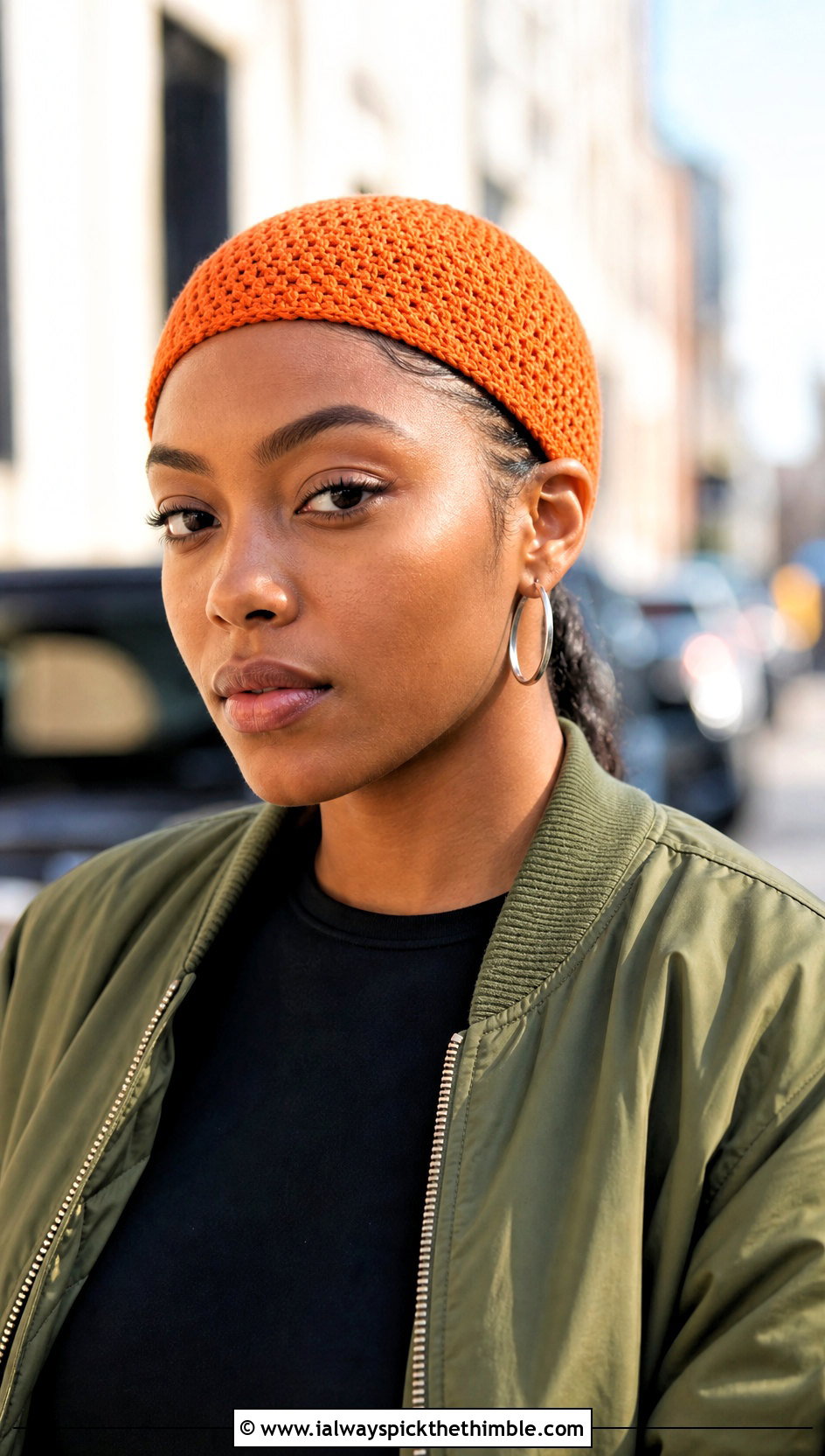 Crochet Skull Cap With Bomber Jacket - 25 easy crochet hats outfit ideas
