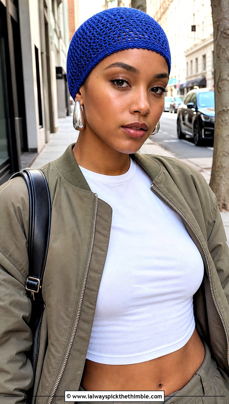 Crochet Skull Cap With Bomber Jacket And Baggy Jeans - 25 simple crochet hat outfit ideas