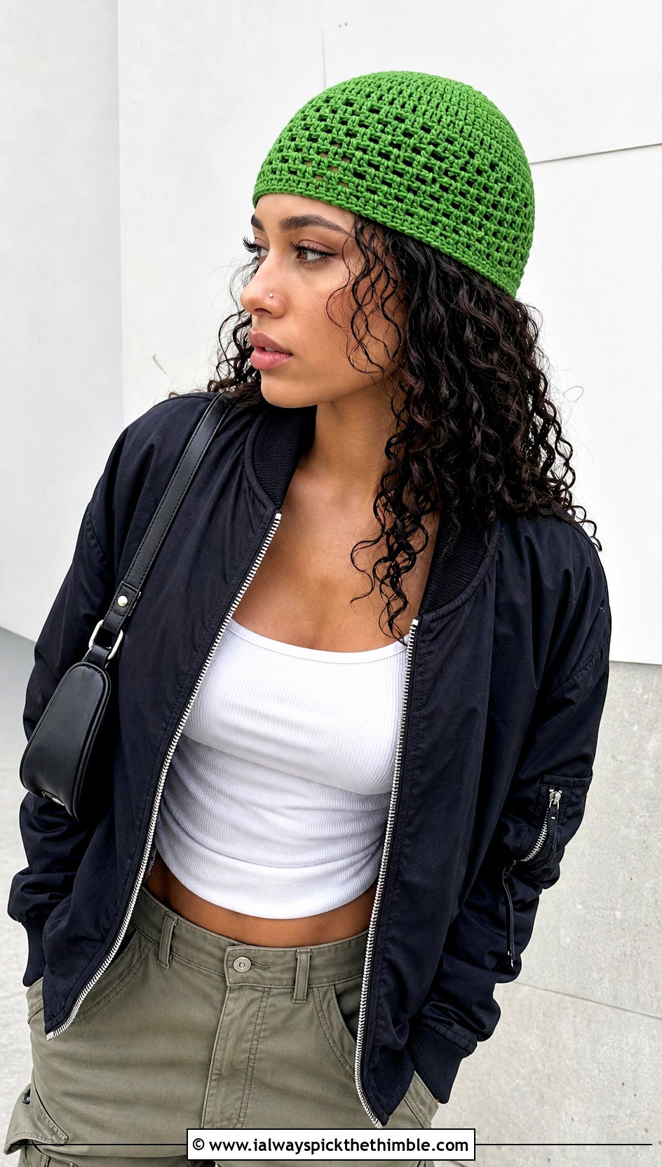 Crochet Skull Cap With Bomber Jacket - 20 crochet hat for beginners outfit ideas