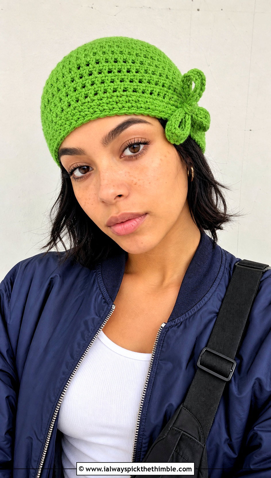 Crochet Skull Cap With Bow And Bomber Jacket - 20 Crochet Hat With Bow outfit ideas