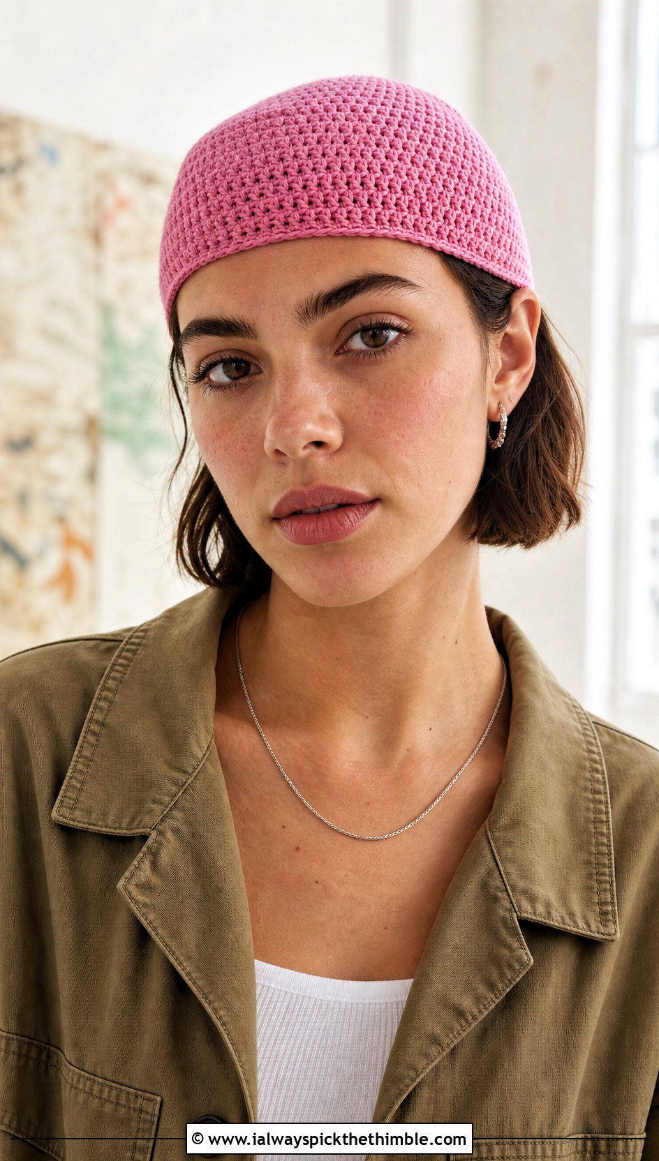 Crochet Skull Cap With Chore Jacket - 25 crochet hats outfit ideas