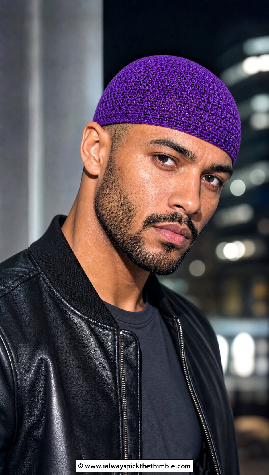 Crochet Skull Cap With Leather Jacket - 25 crochet hats for men outfit ideas