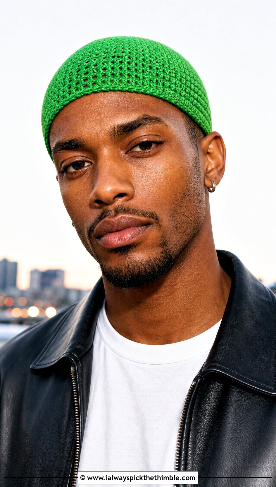 Crochet Skull Cap With Leather Jacket - 25 mens crochet hats outfit ideas