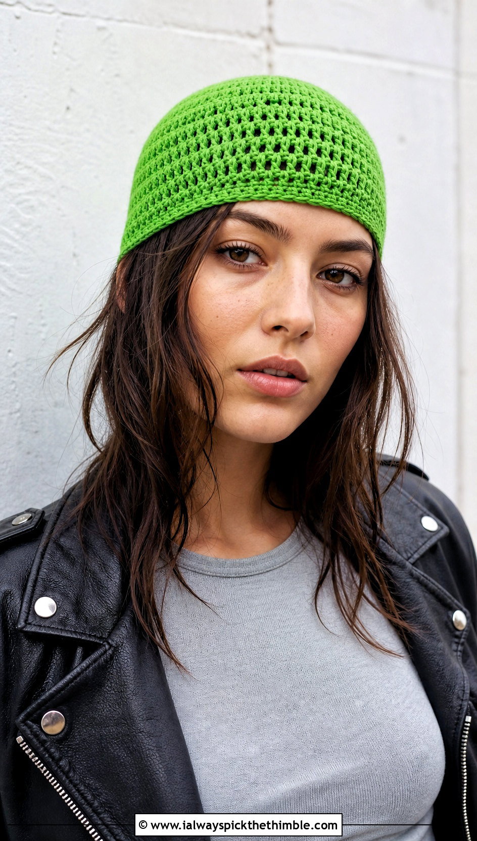Crochet Skull Cap With Leather Jacket And Straight Jeans - 25 quick crochet hat outfit ideas