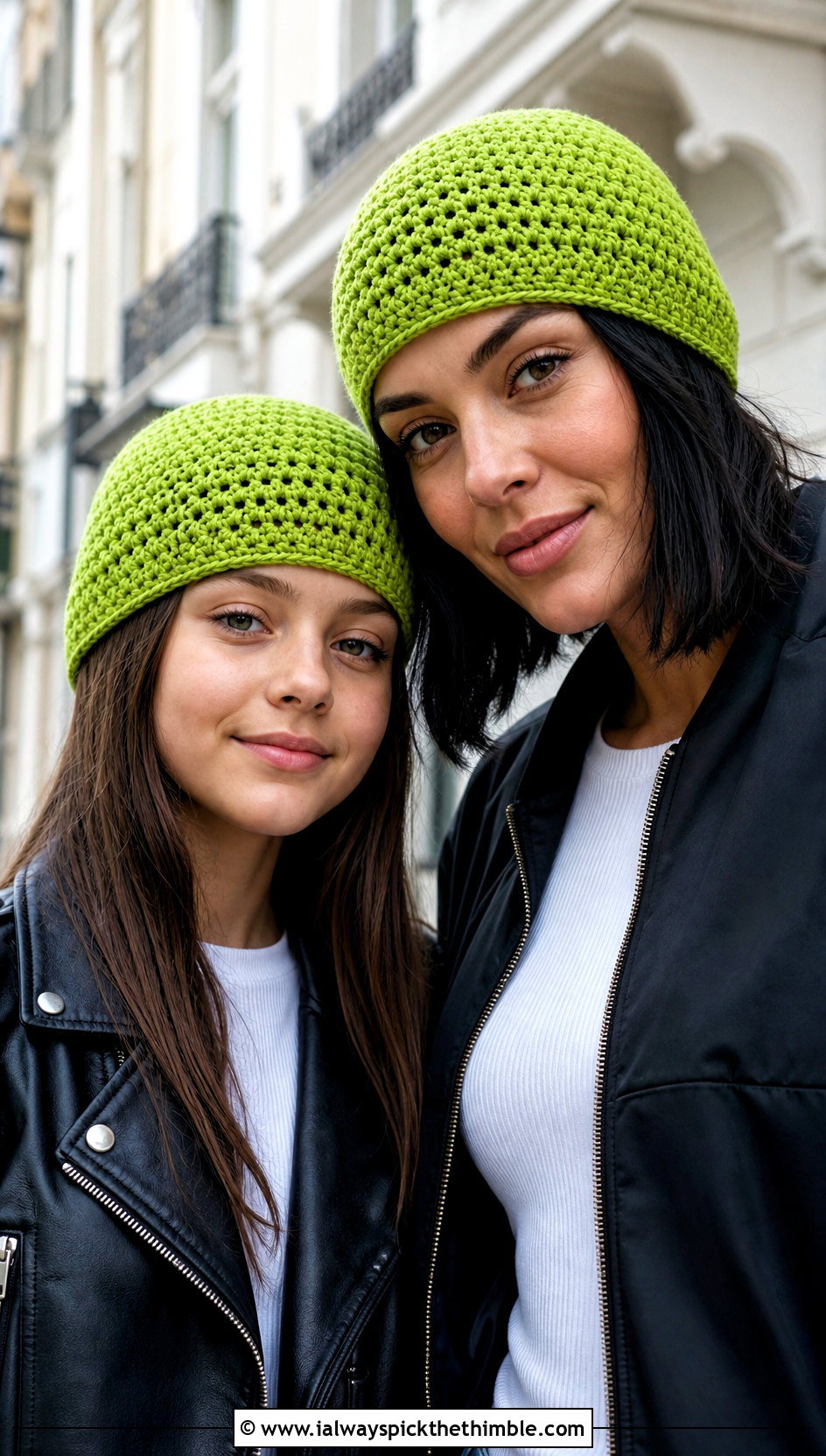 Crochet Skull Cap With Leather Jackets - 20 Mommy And Me Crochet Hats outfit ideas