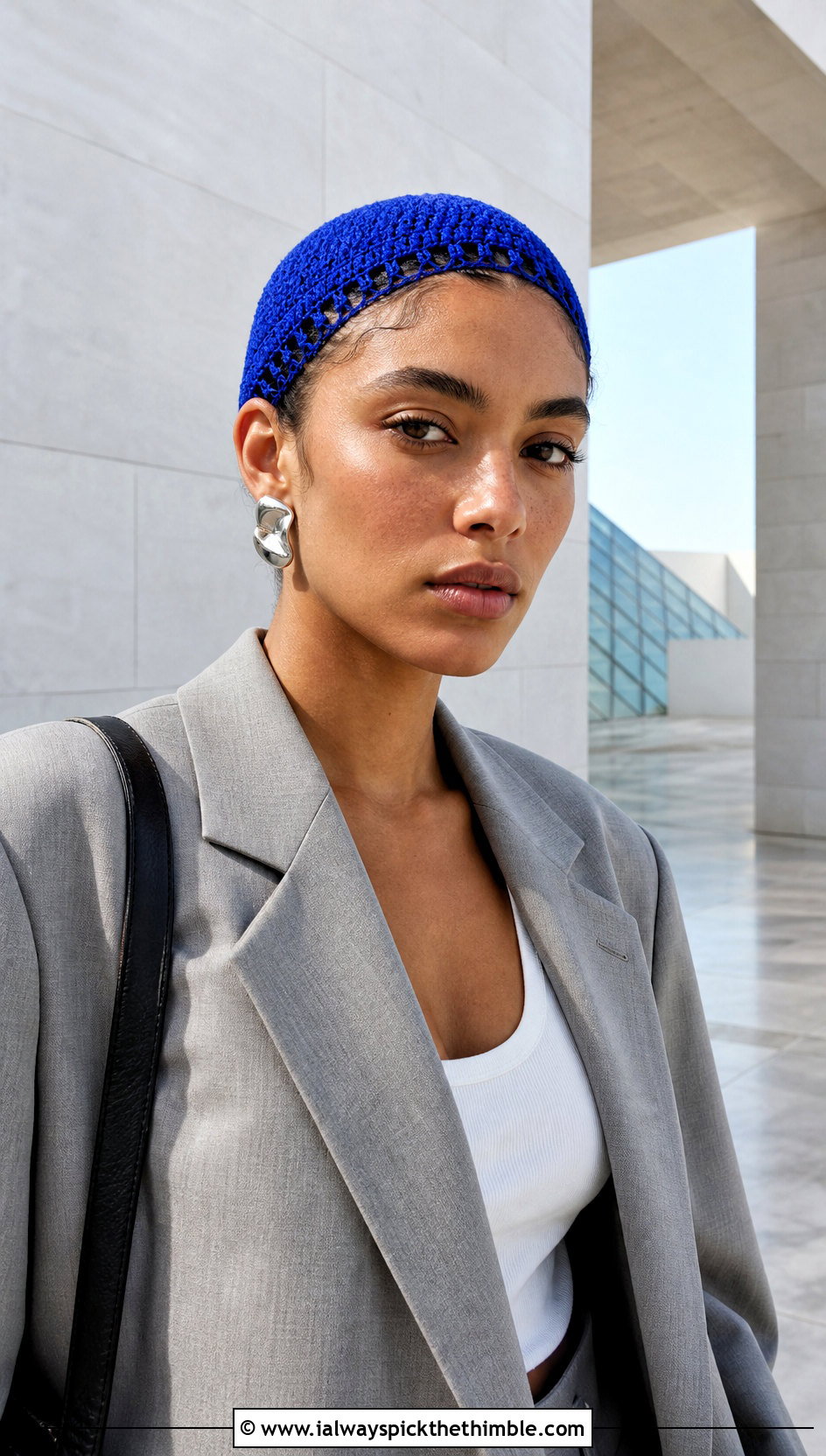 Crochet Skull Cap With Oversized Blazer And Shorts - 25 crochet summer hats outfit ideas