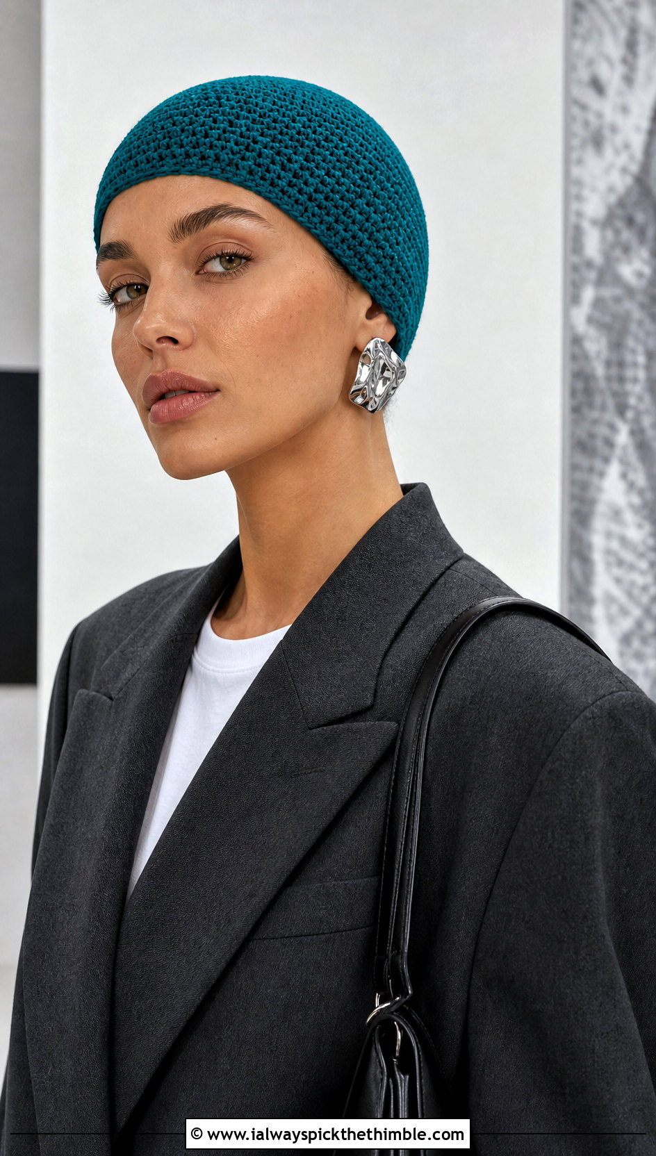 Crochet Skull Cap With Oversized Blazer - 20 aesthetic crochet hat ideas