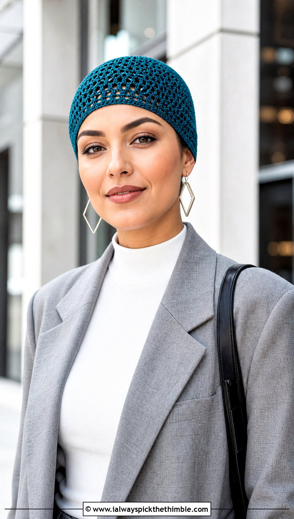 Crochet Skull Cap With Tailored Suit - 15 Crochet Woolly Hat outfit ideas