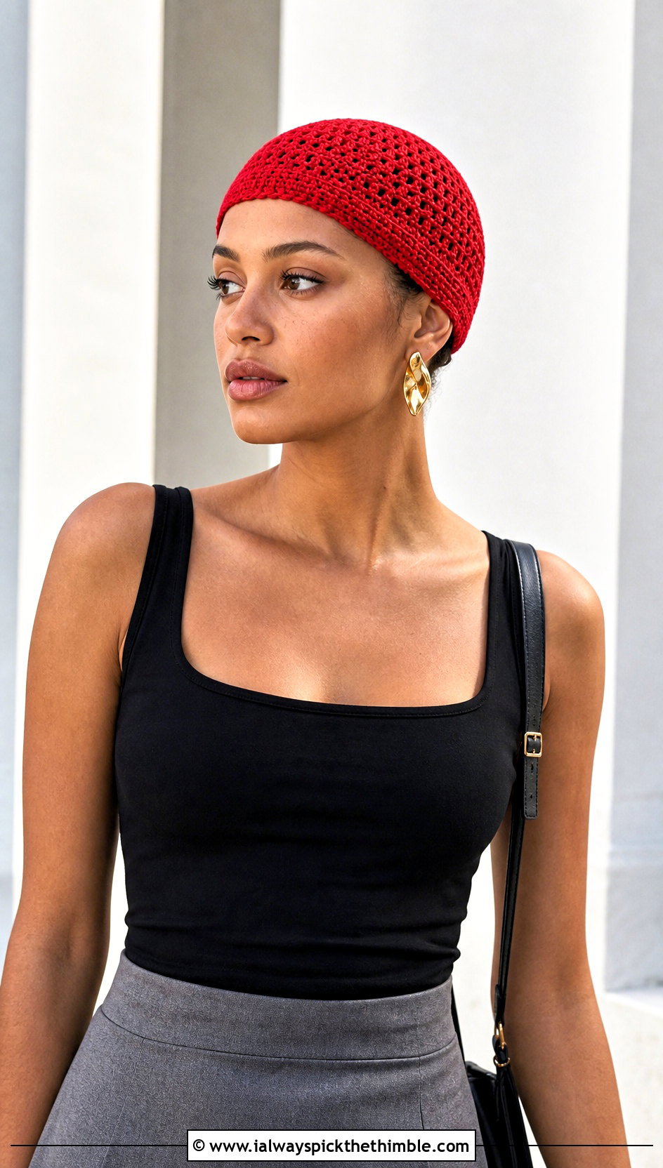 Crochet Skull Cap With Tank Top And Column Skirt - 25 women crochet hat outfit ideas