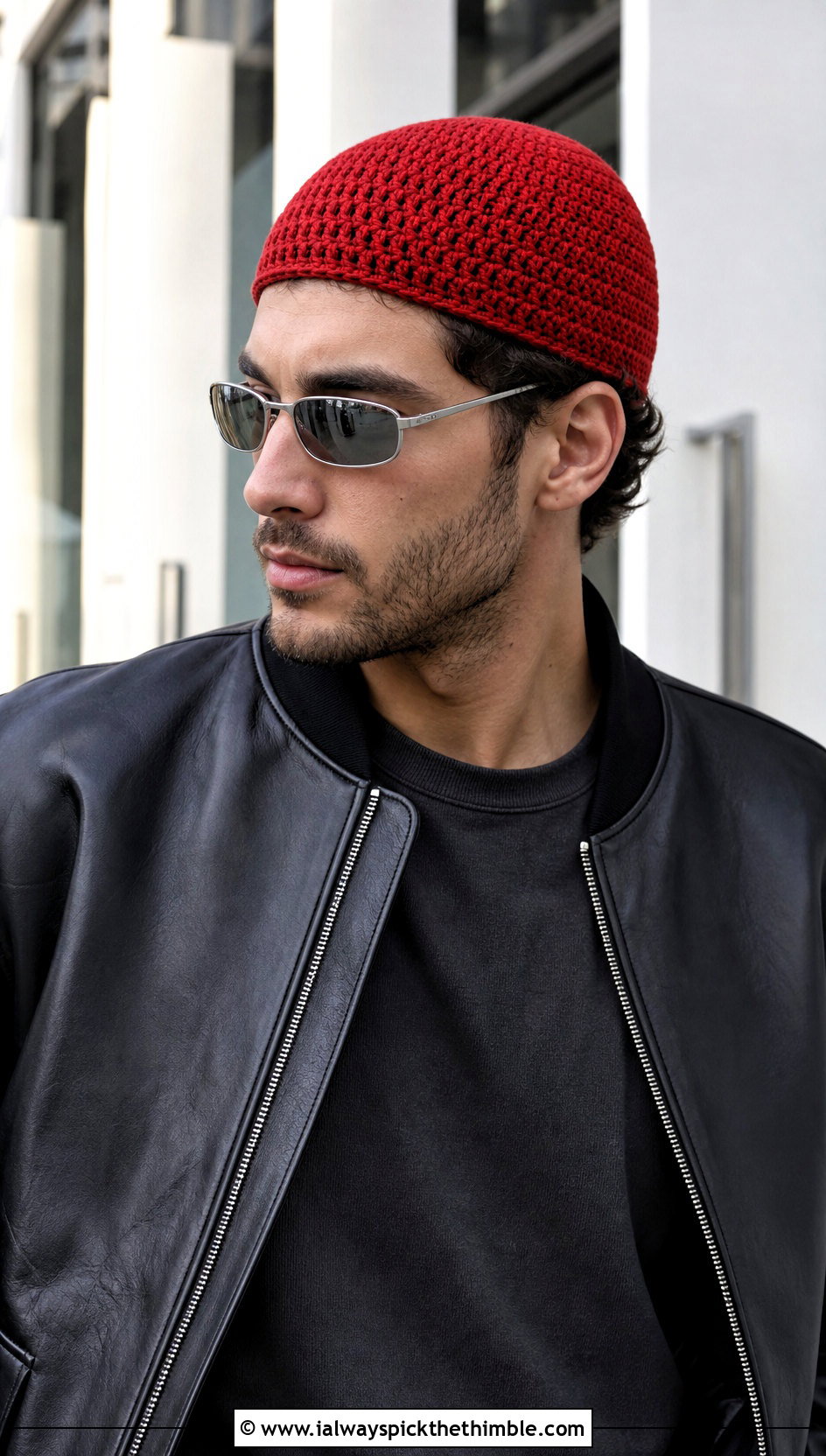 Crochet Skullcap With Leather Jacket - 15 Easy Crochet Mens Hat outfit ideas