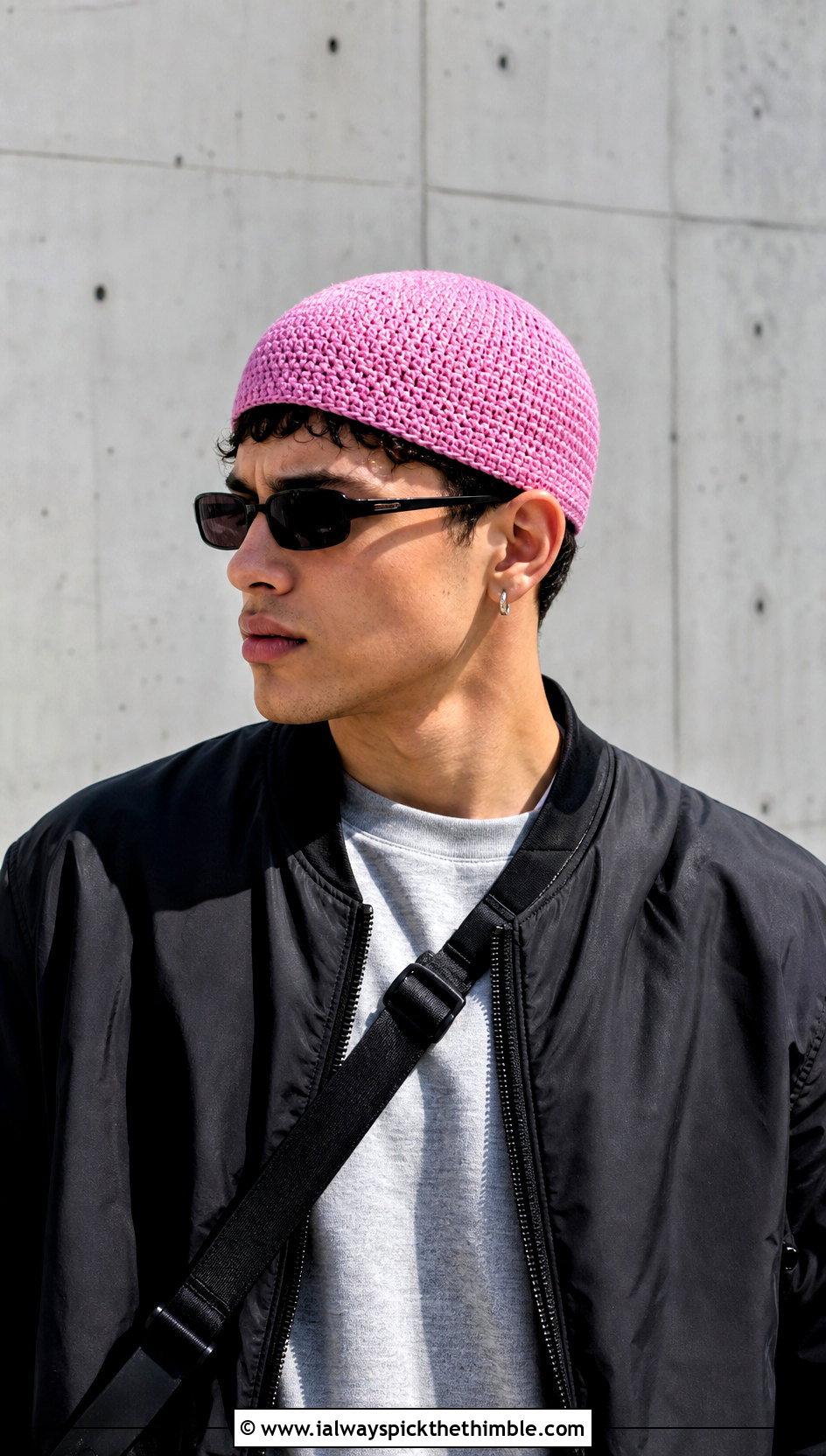 Crochet Skullcap With Oversized Bomber Jacket - 20 crocheted mens hats outfit ideas