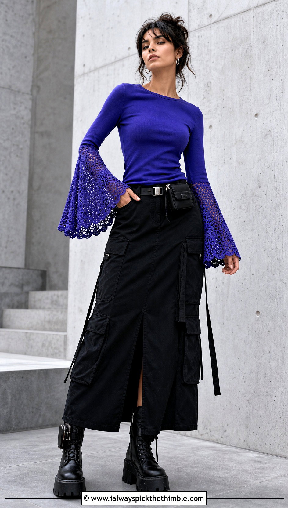 Crochet Sleeve Top With Cargo Skirt - 25 Crochet Goth Clothes and outfit ideas