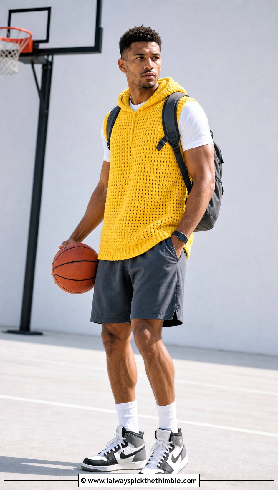 Crochet Sleeveless Hoodie With Basketball Shorts - 20 crochet clothes men ideas