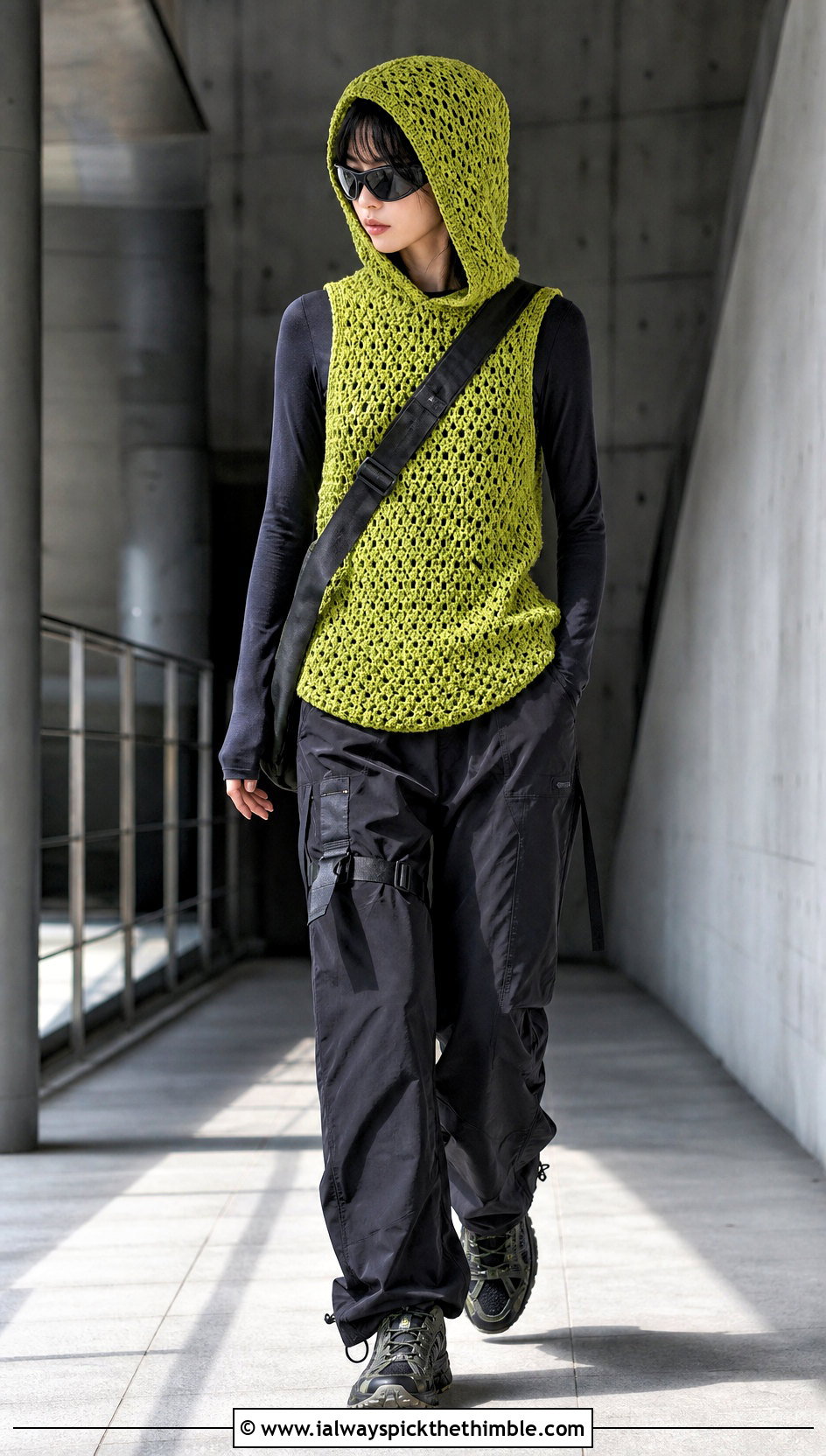 Crochet Sleeveless Hoodie With Technical Cargo Pants - 20 Masc Crochet Clothes and outfit ideas
