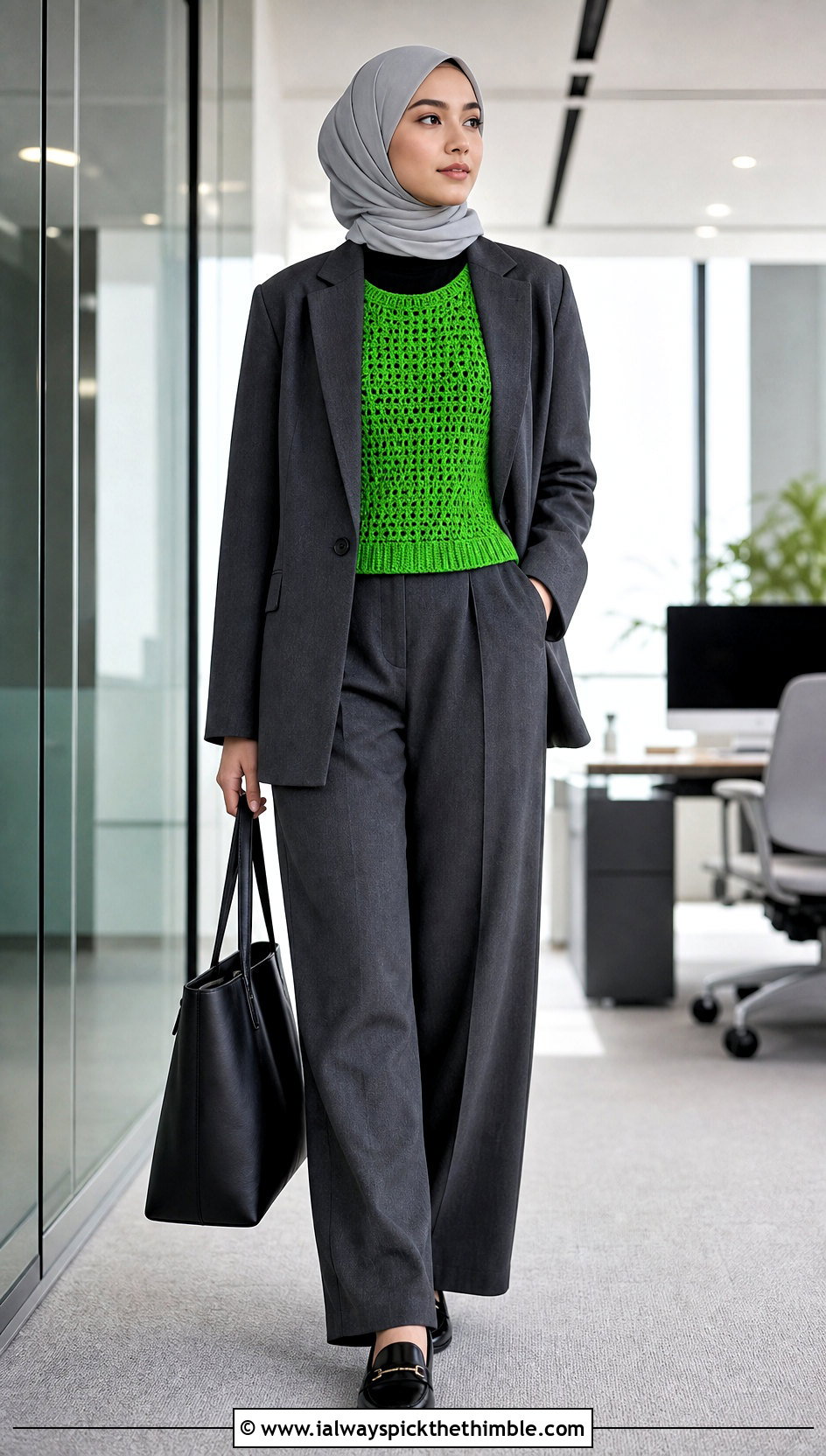 Crochet Sleeveless Shell With Blazer Suit - 20 crochet top hijabi outfit ideas