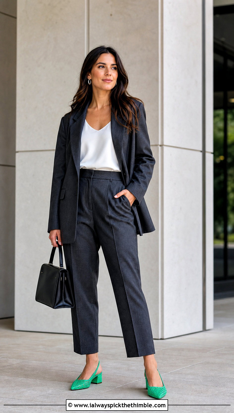 Crochet Slingback Pumps With Trouser Suit - 20 crocheted shoes women outfit ideas
