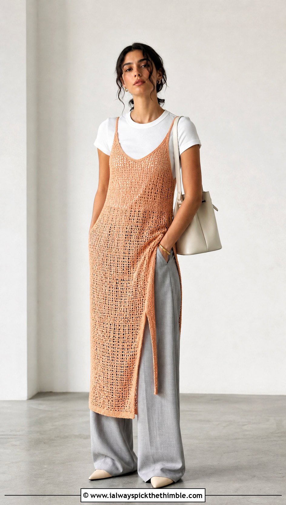 Crochet Slip Dress Over Wide Leg Trousers - 15 Boho Hippie Crochet Dress outfit ideas