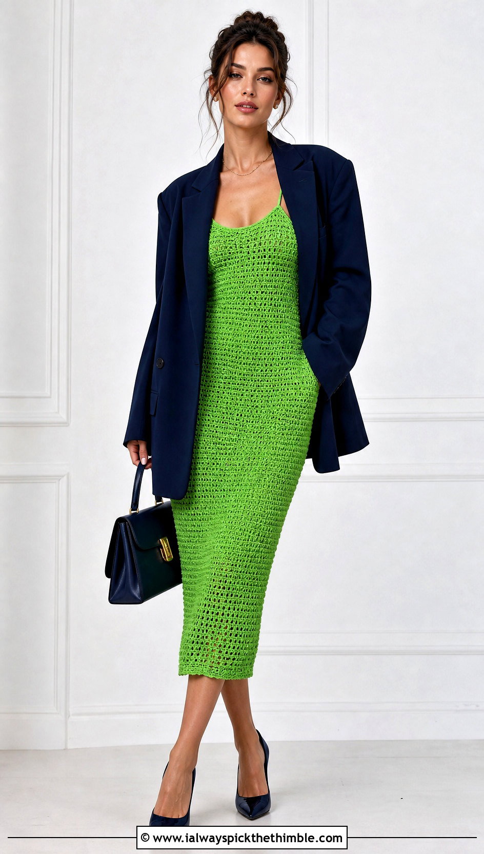 Crochet Slip Dress With Oversized Blazer And Pumps - 20 Beyonce Crochet Dress outfit ideas