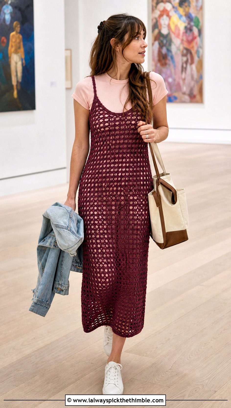 Crochet Slip Dress With T Shirt And Sneakers - 20 unique crochet clothing and outfit ideas
