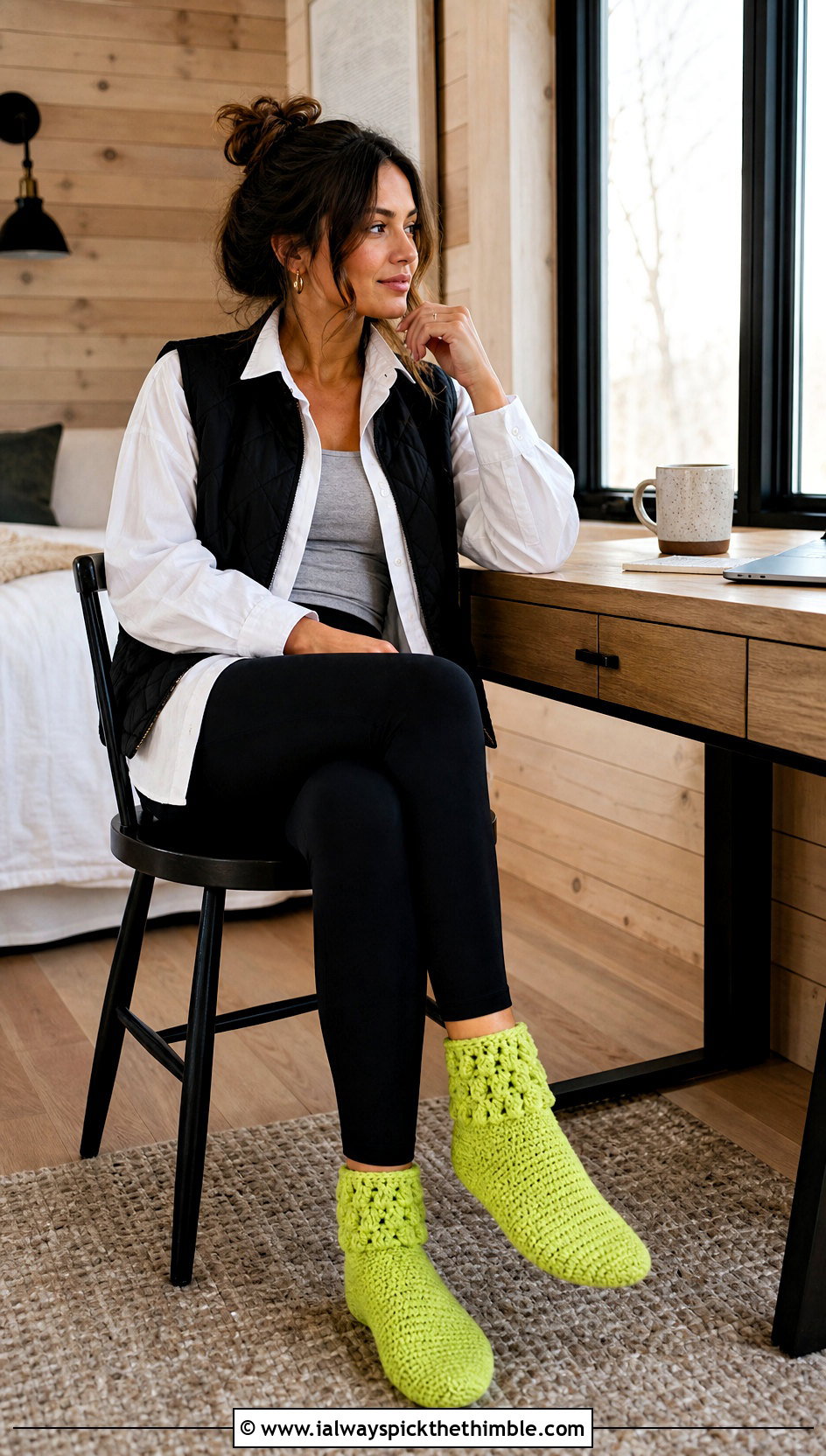 Crochet Slipper Socks With Leggings And An Oversized Shirt - 20 crochet house shoes outfit ideas