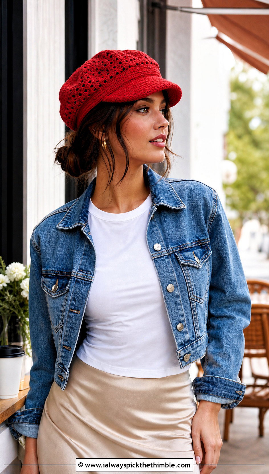 Crochet Slouch Police Cap With Satin Slip Skirt - 20 crochet police hat outfit ideas