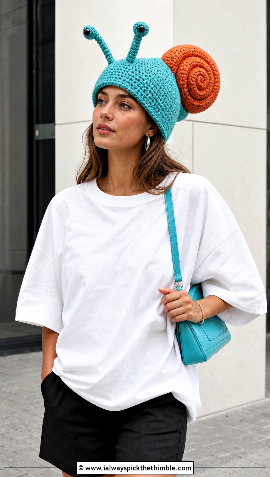 Crochet Snail Hat With Minimalist Streetwear - 20 Crochet Silly Hats outfit ideas