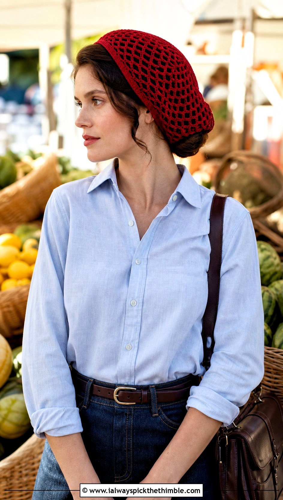 Crochet Snood Cap With Shirt And Denim Skirt - 20 1930s crochet hat outfit ideas