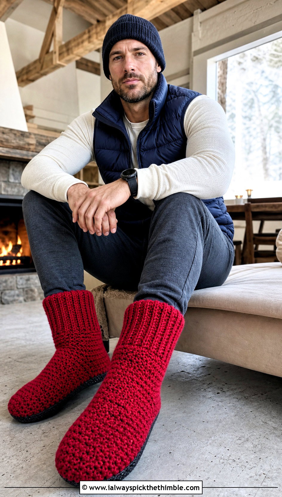 Crochet Sock Boot Slippers With Puffer Vest - 25 mens crochet slippers outfit ideas
